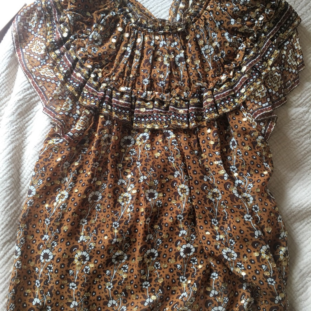 Ulla Johnson gold and brown flutter boho blouse size 2